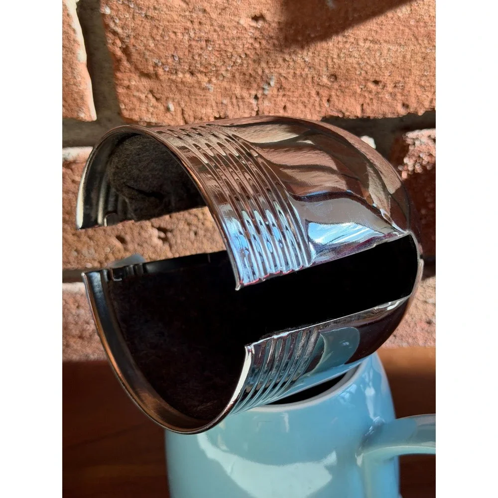 Vintage Hall China Forman Family Powder Blue Cozy Teapot Chrome Cover 1950s